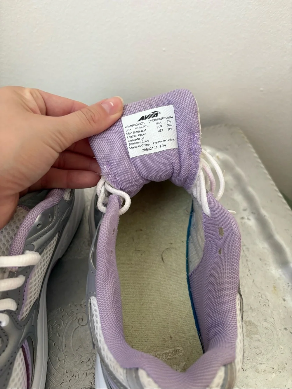 Avia White Silver & Light Purple Athletic Sneakers